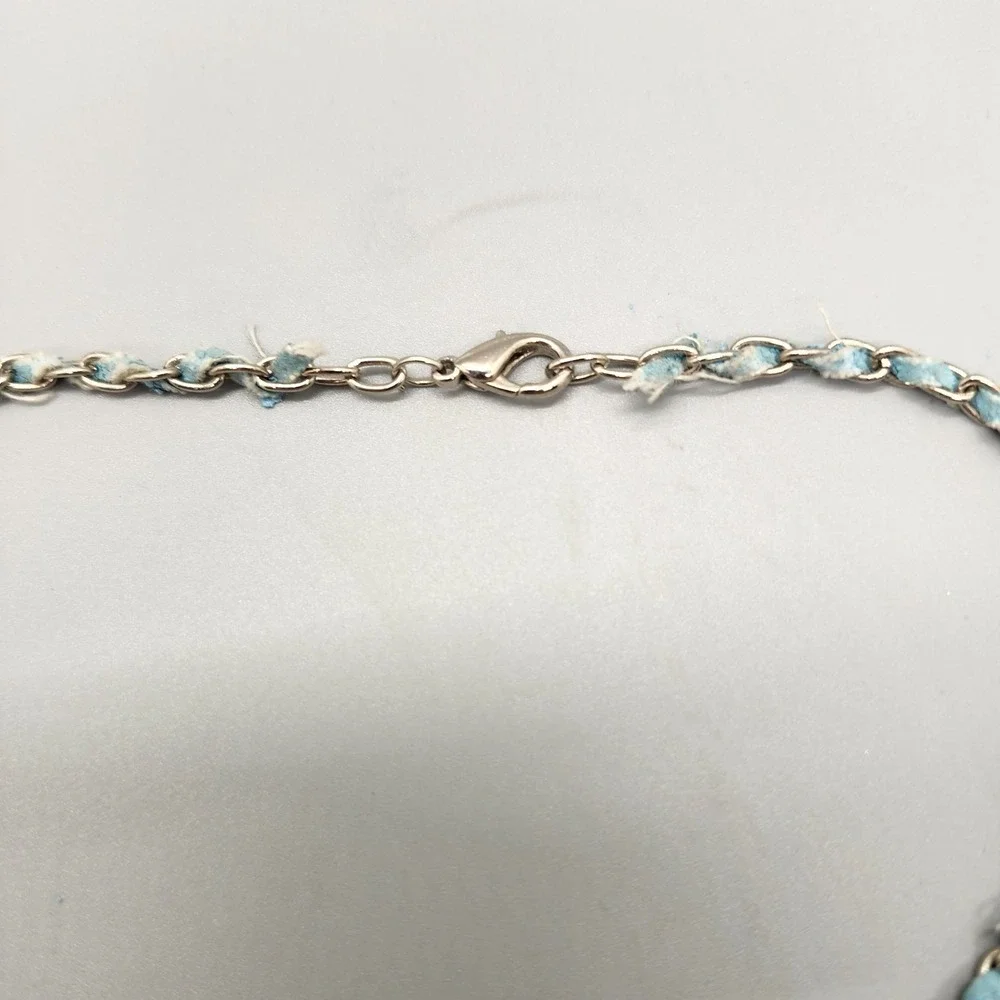 Fashion Shell Statement Necklace Lariat Blue Layer Style Silver Tone Necklace